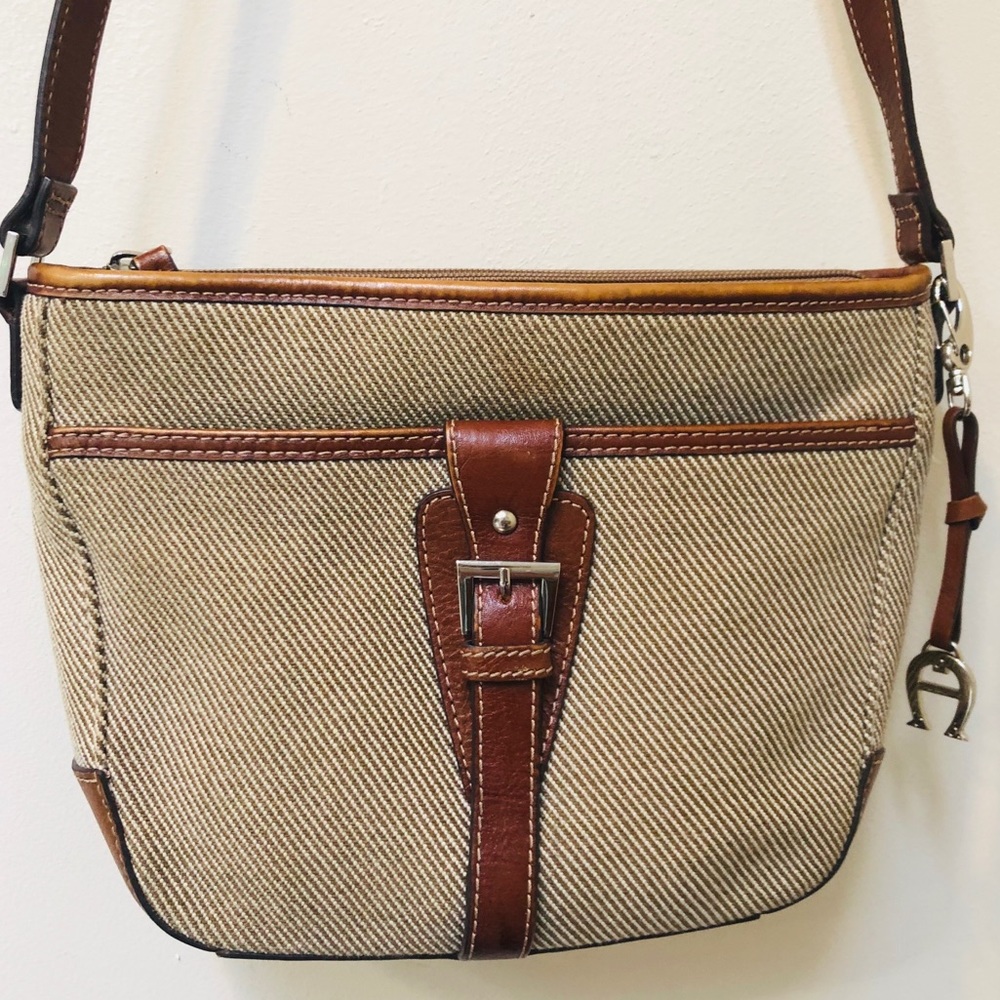 Etienne Aigner Small Tweed/Leather Bag
